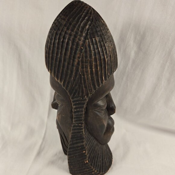 Vintage 12" Hand Carved African Tribal‎ Bust Sculpture Wooden Ebony? Duel Sided - Picture 9 of 10